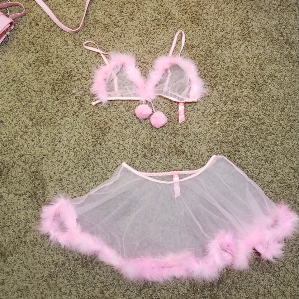 SugarThrillz pink fur lingerie set